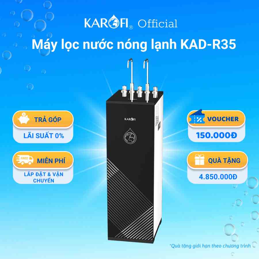 Máy lọc nước nóng lạnh 2 vòi 3 chế độ 11 lõi công nghệ Block Karofi KAD-R35 -Vận chuyển và lắp đặt toàn quốc