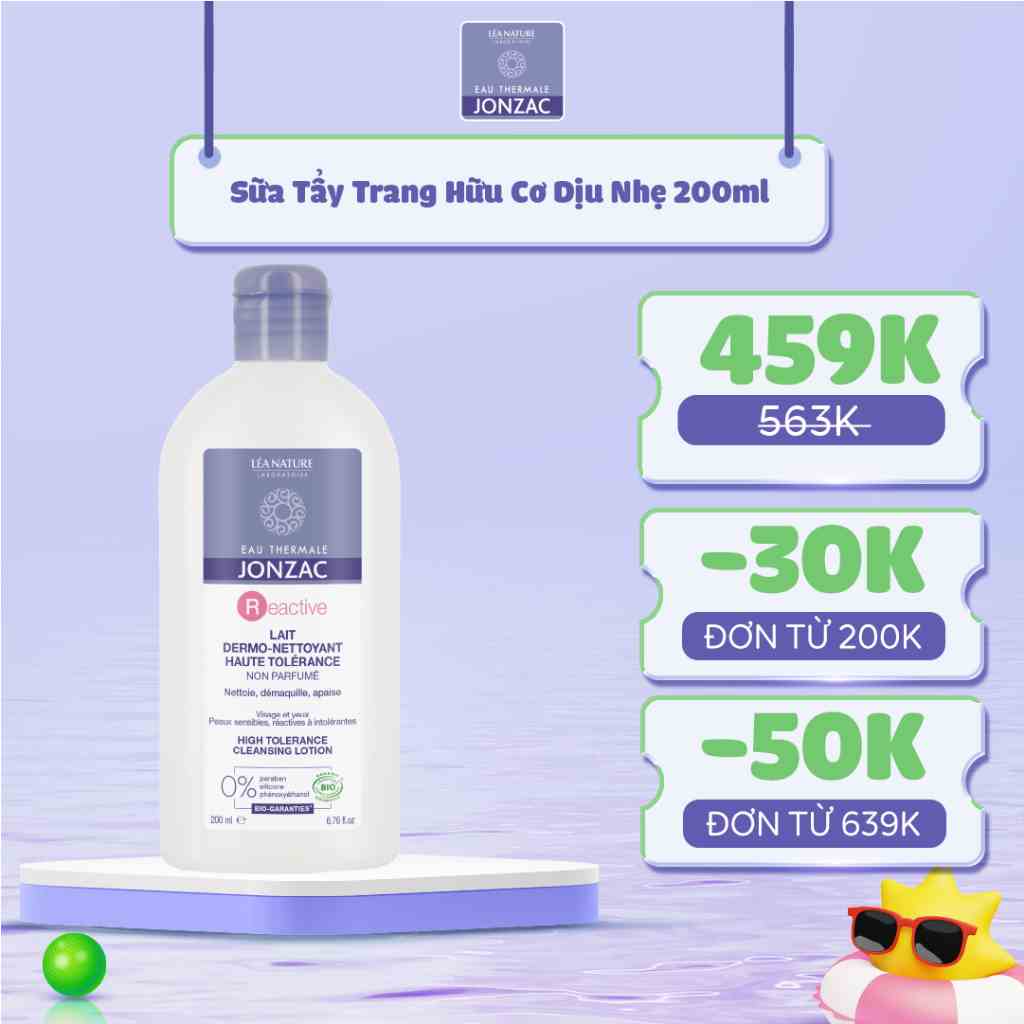 Sữa Tẩy Trang Hữu Cơ Dịu Nhẹ Eau Thermale Jonzac Reactive High Tolerance Cleansing Lotion For Sensitive Skin 200ml