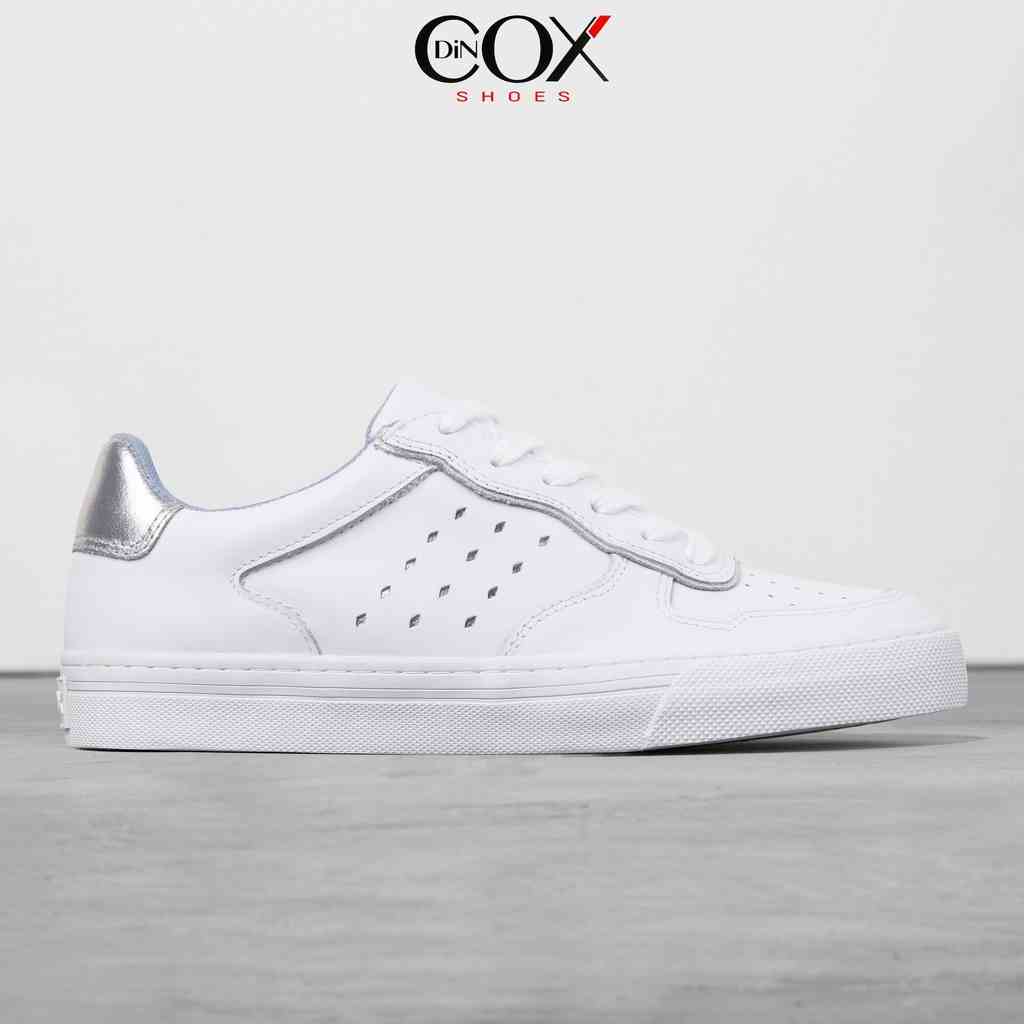 Giày Sneaker Nữ Da Bò Thật Sang Trọng DINCOX E03 White Silver Chính Hãng