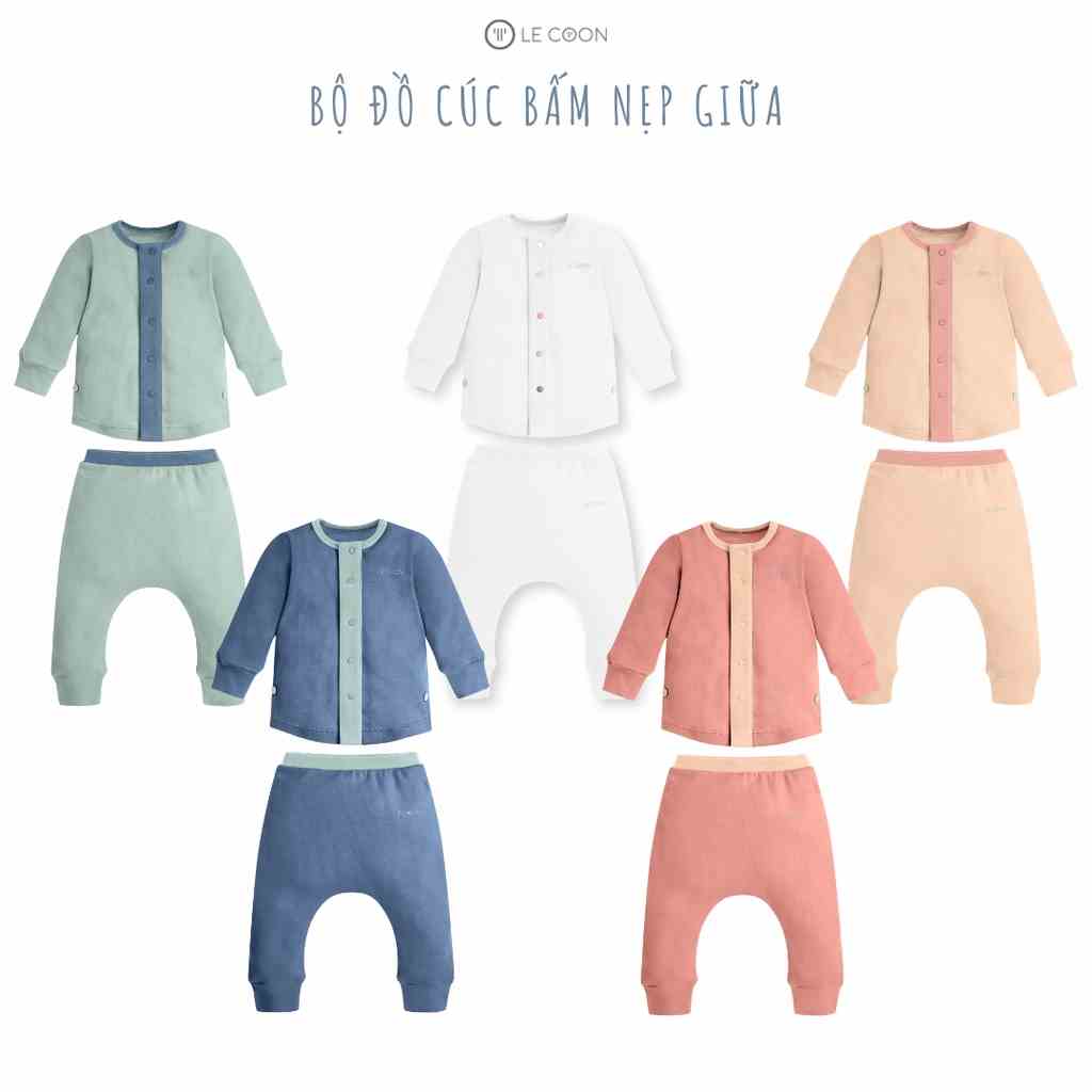 [Mã BMLT30 giảm đến 30K đơn 299K] LE COON | Bộ Đồ Cúc Bấm Nẹp Giữa | COMFY | 0-3 tuổi