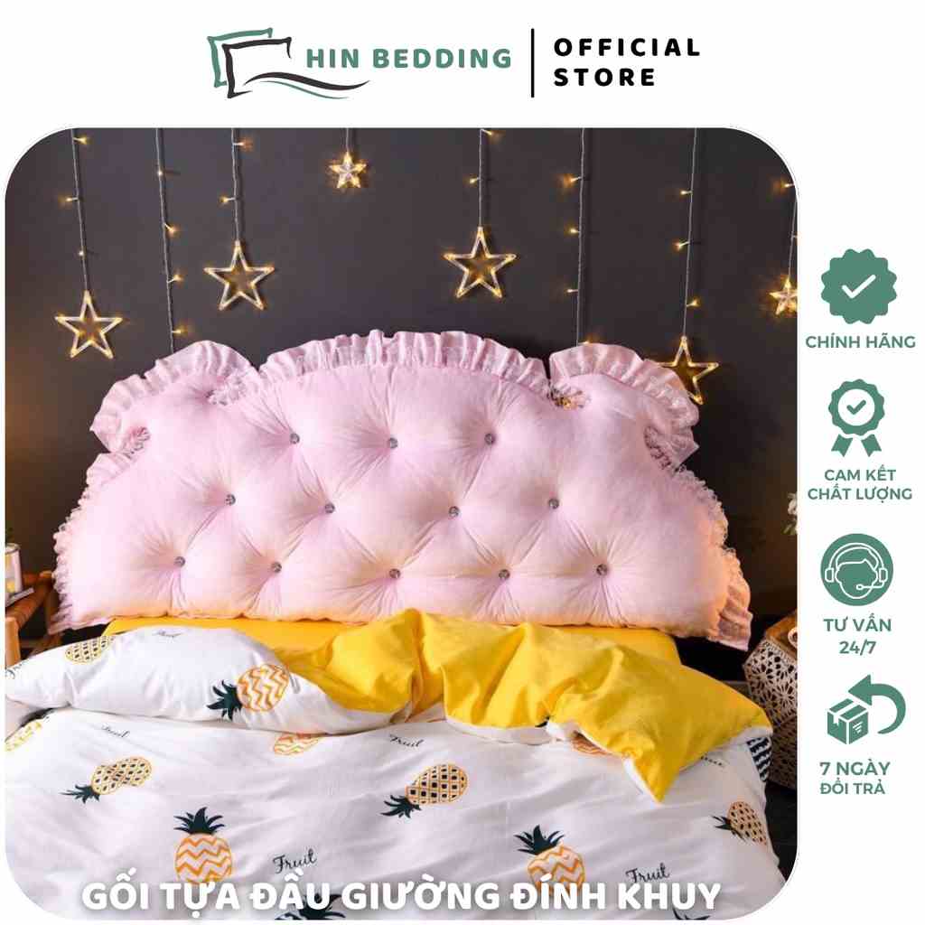 Gối Tựa Đầu Giường HIN BEDDING Mẫu Hoàng Gia Đính Khuy Đá Cao Cấp Hàng Có Sẵn Kích Thước 1m5 và 1m8 Cao 65cm