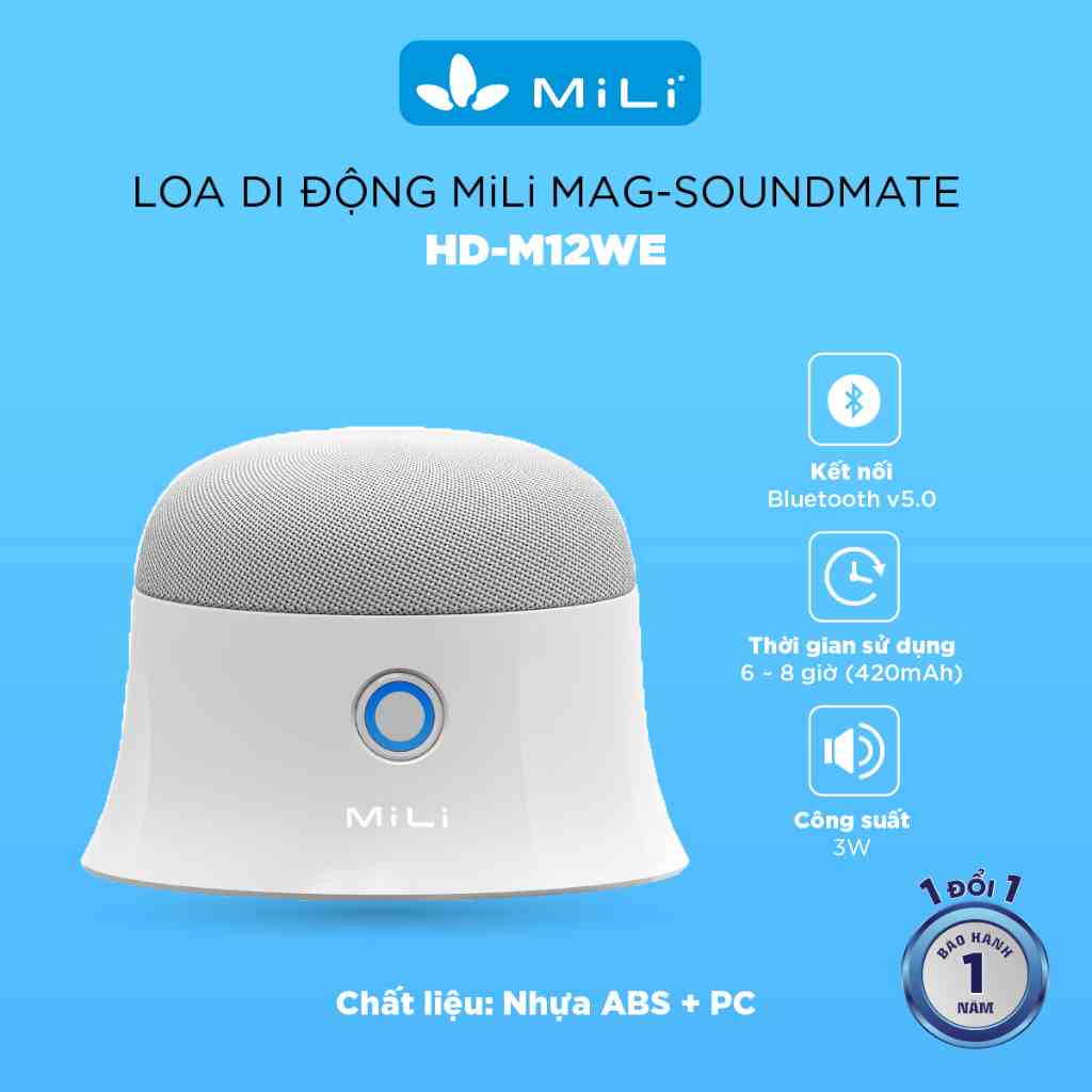 Loa di động Mili Mag-SoundMate,thiết kế nhỏ gọn hỗ trợ sạc,công nghệ TWS kết nối 2 loa với nhau-HD-M12