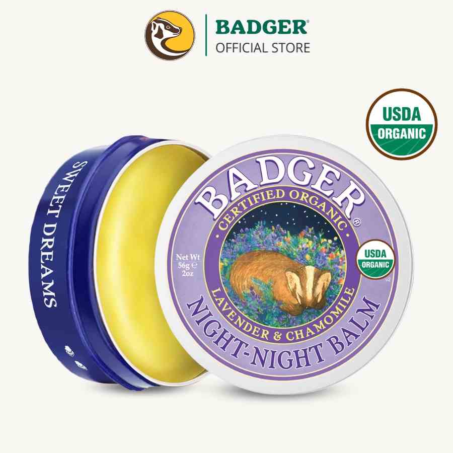 Sáp dầu hữu cơ ngủ ngon BADGER Night Night organic balm giúp dễ ngủ an toàn cho em bé trẻ sơ sinh từ 6 tháng - 21g