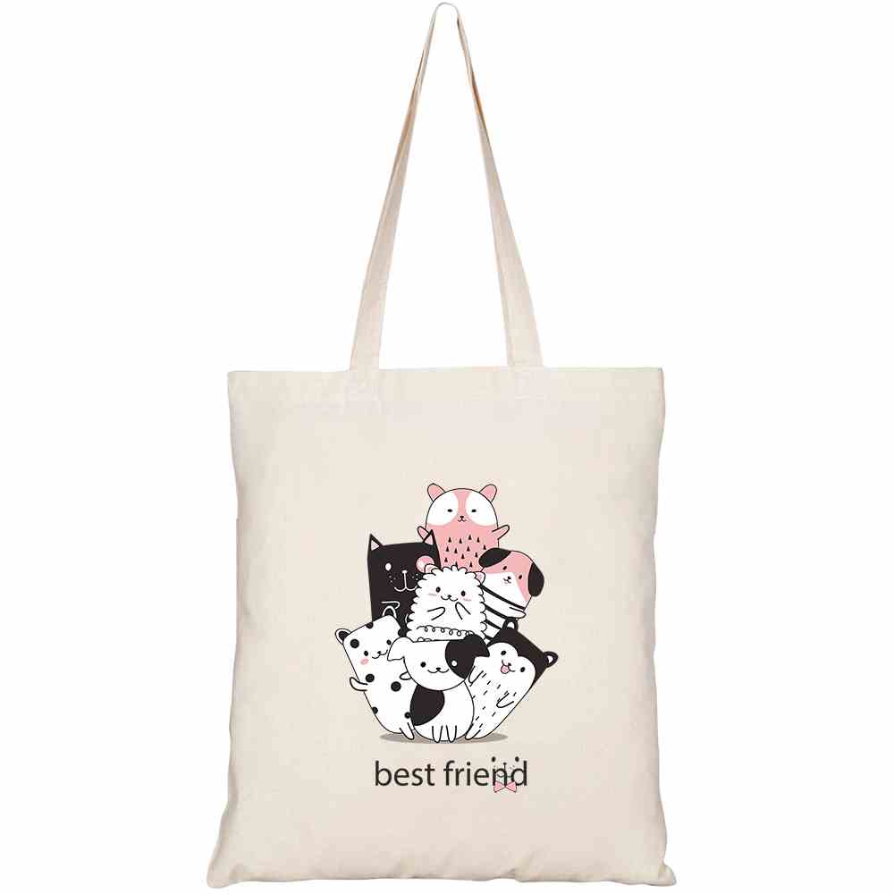 [Mã BMLTA35 giảm đến 35K đơn 99K] Túi vải tote canvas GINKO in hình cute animal cartoon sketch HT185 5164