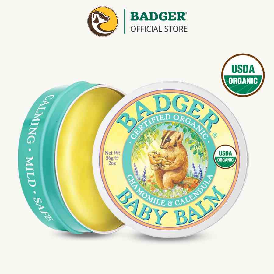 Sáp dầu hữu cơ dưỡng da em bé BADGER Baby organic balm dưỡng ẩm cho da khô, ngừa hăm an toàn cho trẻ sơ sinh – 21g 56g