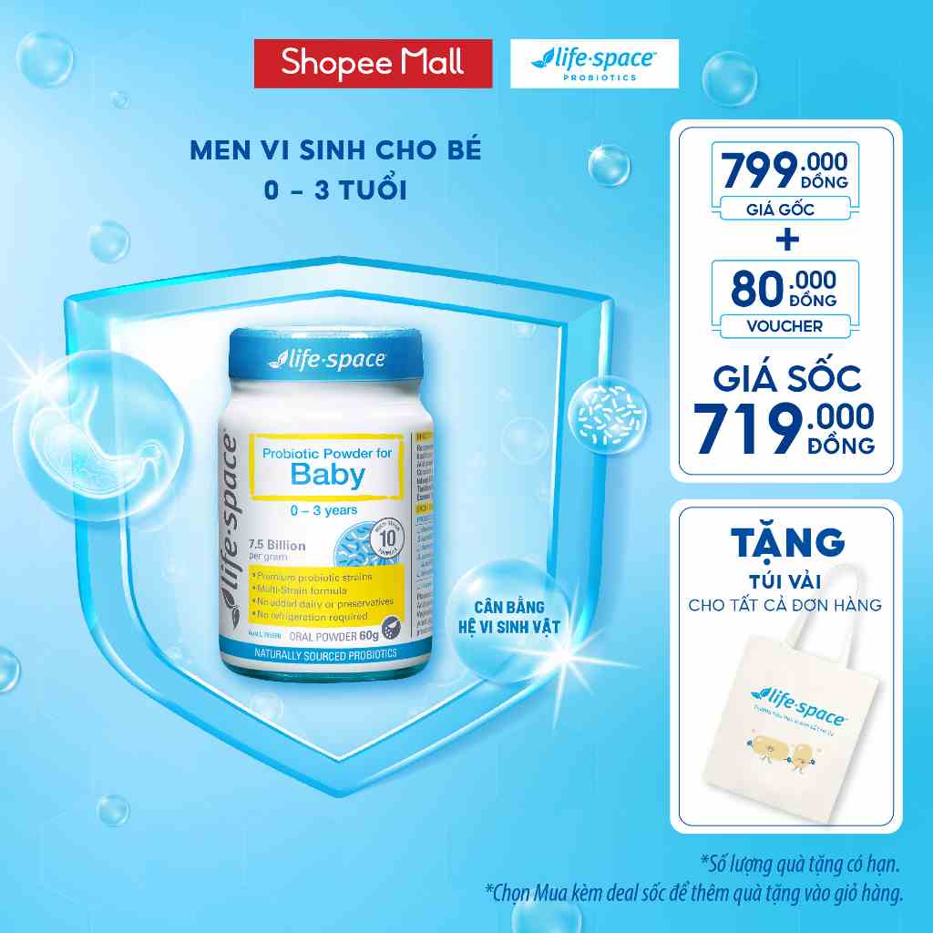 [Mã BMLTA35 giảm đến 35K đơn 99K] Men vi sinh hỗ trợ tiêu hóa dành cho bé 0-3 tuổi Life-Space Probiotic Powder For Baby