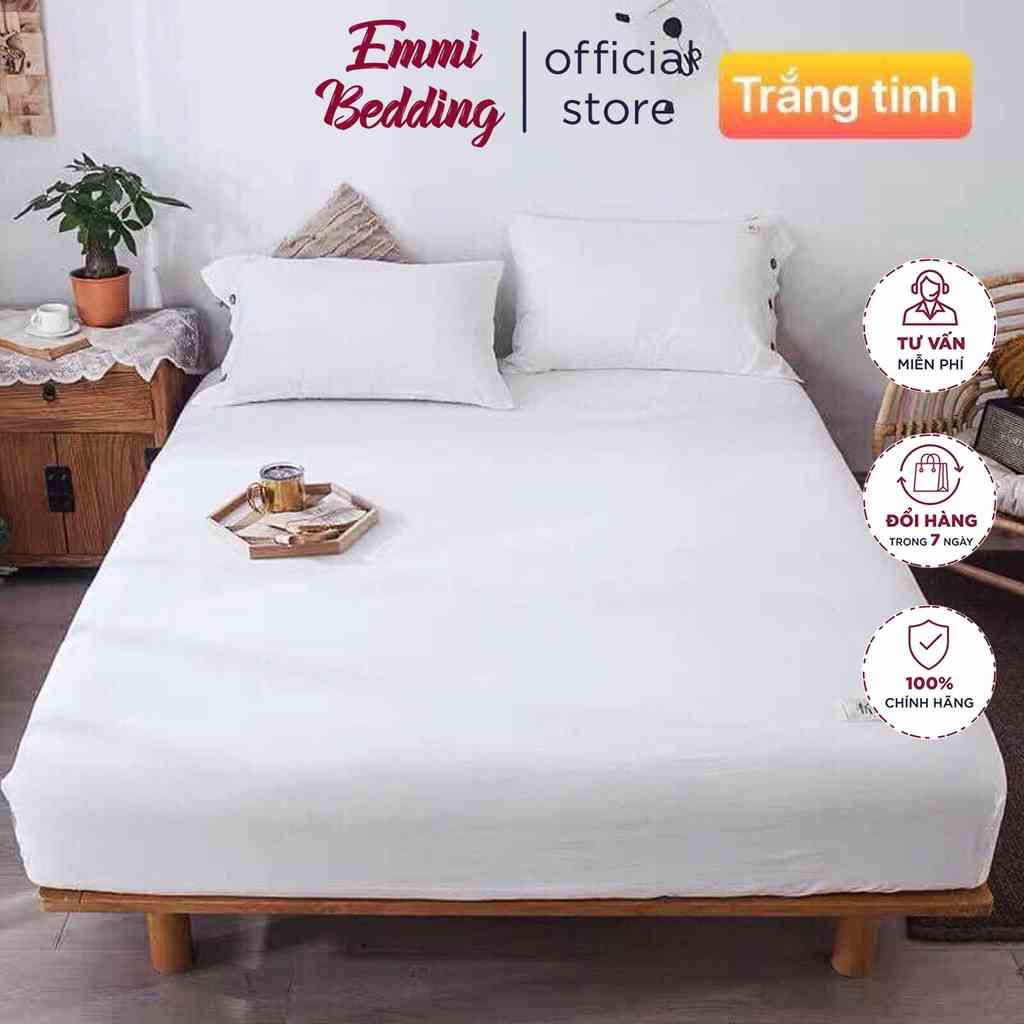 Bộ ga gối cotton Tici mầu trắng tinh chuyên dùng cho homestay hoặc nhà nghỉ, decor phòng ngủ Emmibedding store