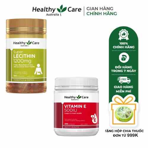 Mầm đậu nành điều hòa nội tiết Healthy Care Super Lecithin 100 viên, Viên uống vitamin E Healthy Care 500IU 200 viên