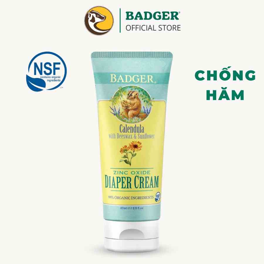 Kem chống hăm tã cho bé BADGER Diaper Cream thành phần hữu cơ và khoáng chất an toàn cho mông trẻ sơ sinh 87mL