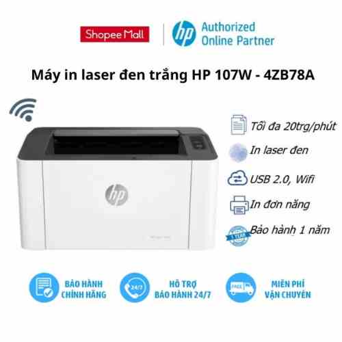 [Mã ELHPPK giảm 10% đơn 500K] Máy in laser đen trắng HP 107W - 4ZB78A - In Wifi - Hàng chính hãng - Bảo hành 12 tháng