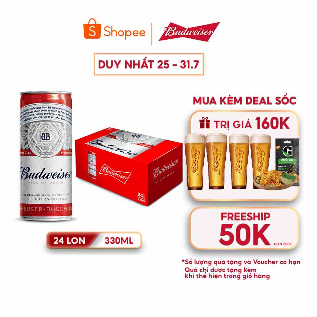 [FREESHIP] Thùng 24 Lon Bia Budweiser Chính Hãng (330ml/ lon)