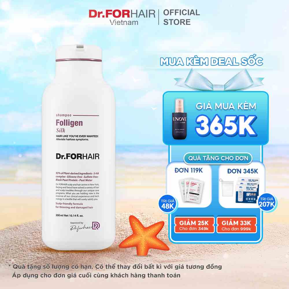 Dầu gội dành cho tóc mỏng và hư tổn Dr. FORHAIR Folligen Silk Shampoo 300ml