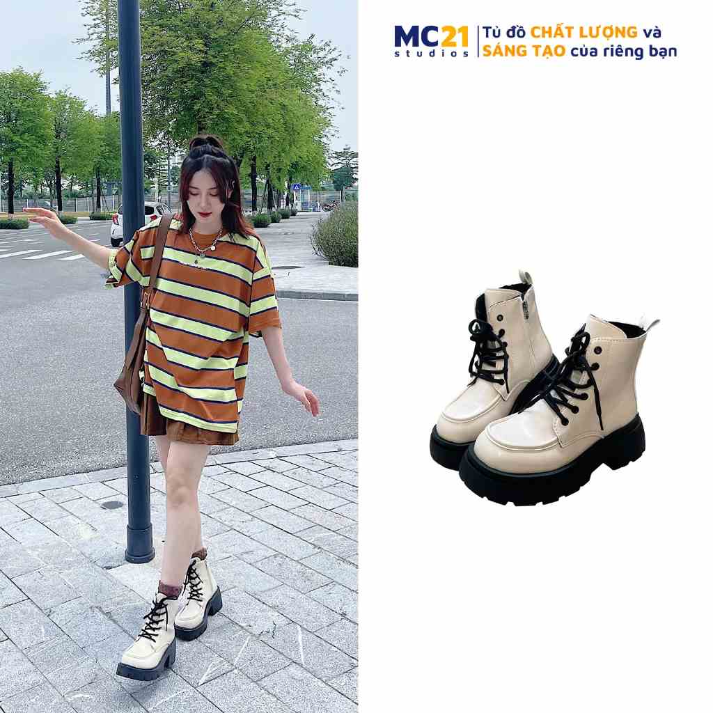 Giày boots cổ cao nữ MINION CLTOTHING đế độn 4cm kéo khoá Ulzzang Streetwear chất da PU xịn đi êm chân G3202