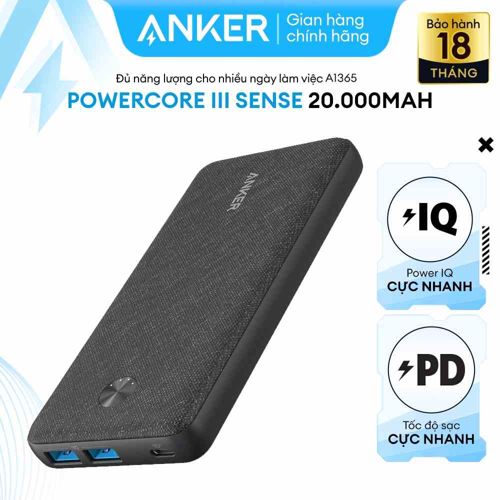 Pin sạc dự phòng ANKER PowerCore III SENSE 20K 20000mAh hỗ trợ sạc tối đa 20W - A1365