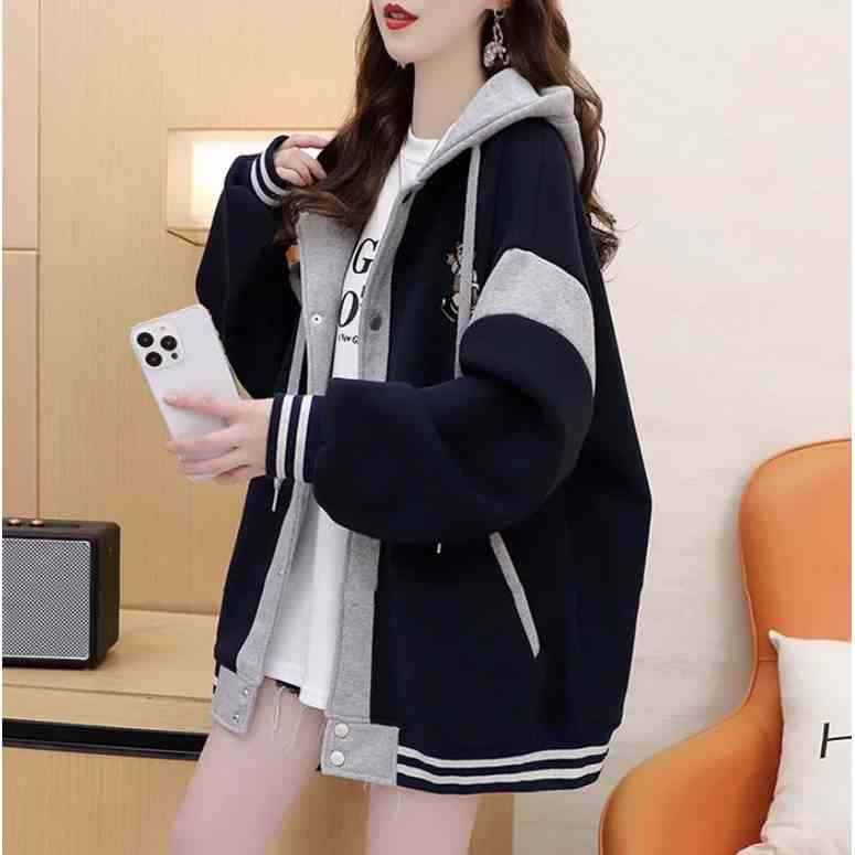 Áo Bomber NAD Unisex Áo khoác nỉ Hoodie mũ trùm đầu 2 lớp thêu hình gấu dễ thương