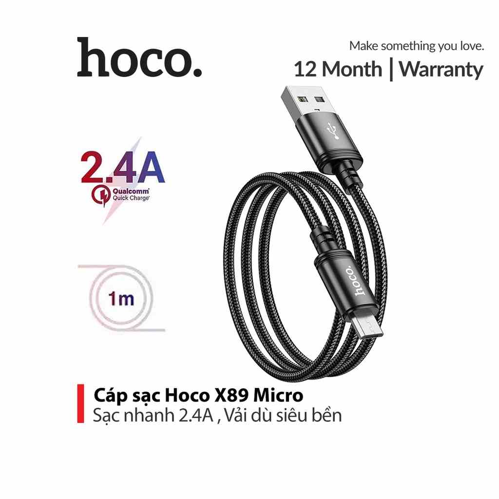 [Mã BMLTA35 giảm đến 35K đơn 99K] Cáp sạc 2.4A Hoco X89 Micro dây dù thiết kế đầu sạc chống gãy gập cho Android dài 1M