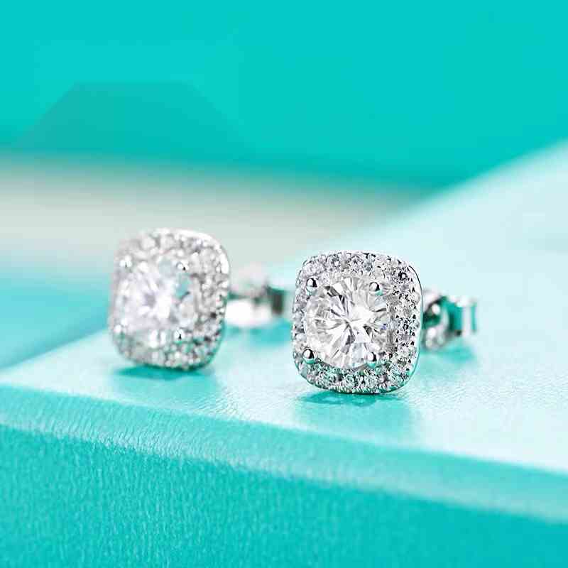 Khuyên tai kim cương Moissanite bạc ý 925 khuyên nụ vuông CECY22073