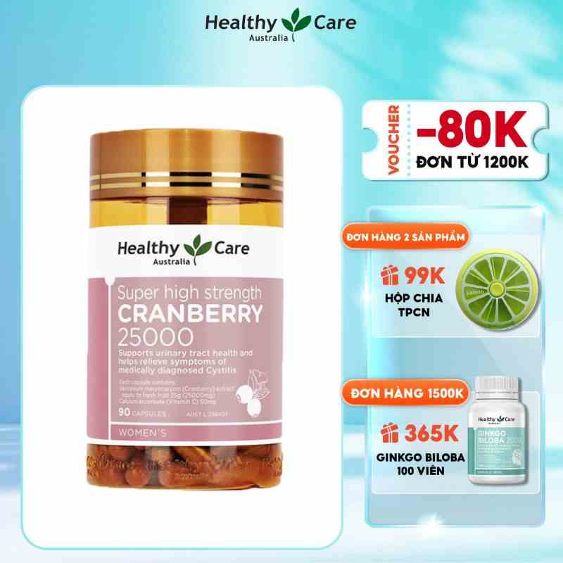 Viên uống hỗ trợ sức khỏe thận và đường tiết niệu Healthy Care Cranberry 90 viên