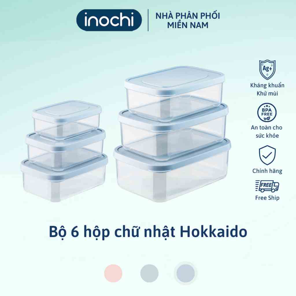 Bộ 6 hộp nhựa inochi, chịu nhiệt độ trong lò vi sóng, hạn chế rò rỉ, kháng khuẩn khử mùi