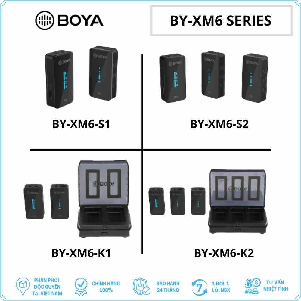 BOYA BY-XM6-S1 / BY-XM6-S2 / BY-XM6-K1 / BY-XM6-K2 - Mic Thu Âm Không Dây 2.4GHz Cổng 3.5mm - Hàng Chính Hãng