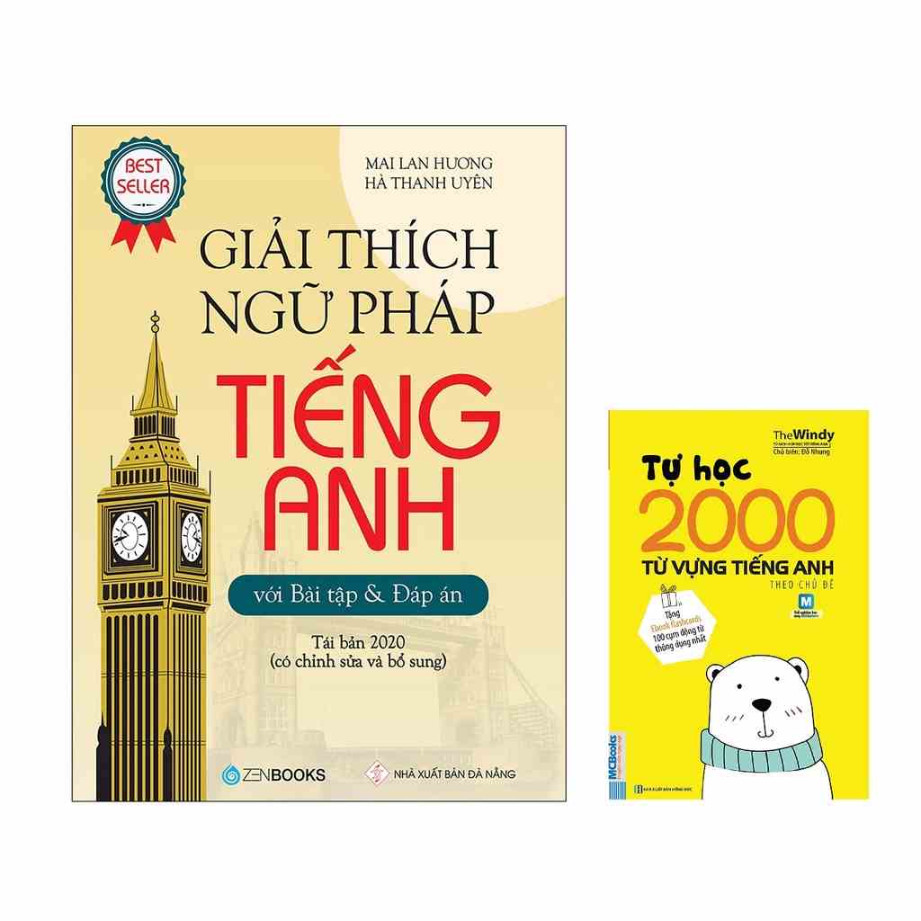 Sách - Combo 2 Cuốn: Giải Thích Ngữ Pháp Tiếng Anh ( Bài Tập & Đáp Án ) + Tự Học 2000 Từ Vựng Tiếng Anh Theo Chủ Đề