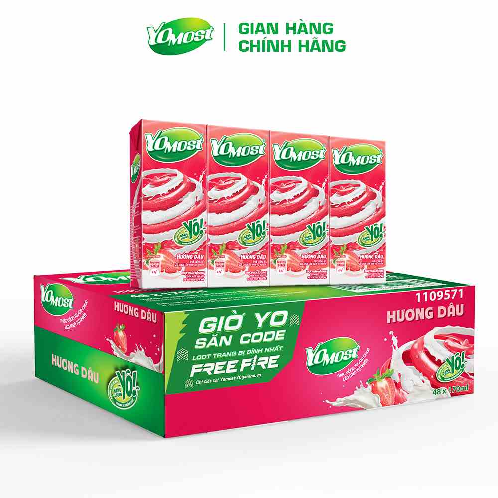 Thùng 48 Hộp Sữa Chua Lên Men Tự Nhiên Yomost Vị Dâu (170ml/Hộp)