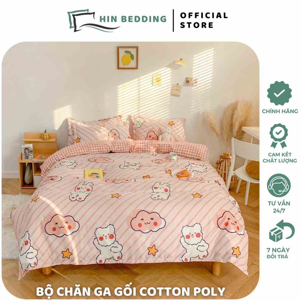 Bộ Chăn Ga Gối HIN BEDDING Chất Liệu Cotton Poly Nhiều Mẫu Mới Chăn Lót Bông Thông Minh Miễn Phí Bo Chun Đủ Kích Thước