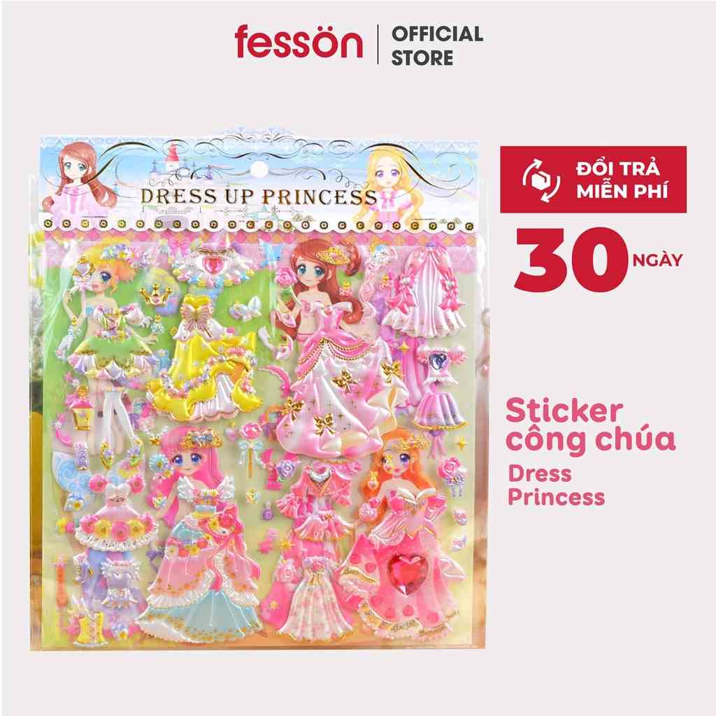 Set sticker hình dán công chúa fesson, Sticker cute 3d cho bé phối đồ và phụ kiện thời trang công chúa