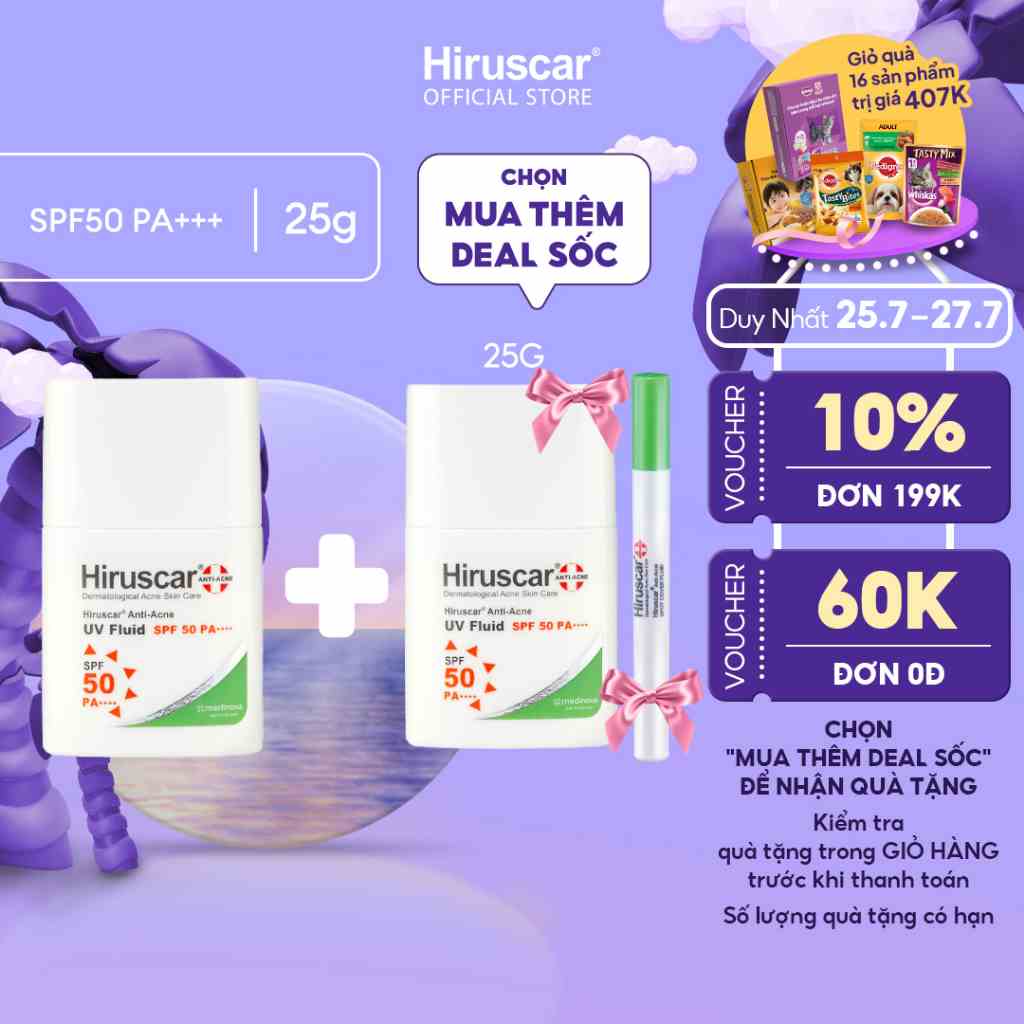 Sữa chống nắng dành cho da dầu, nhờn mụn Hiruscar Anti-Acne UV Fluid 25g SPF50 PA++++