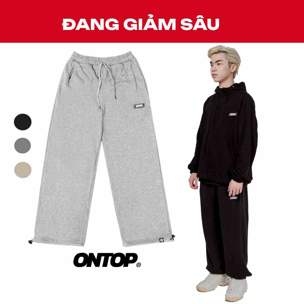 Quần nỉ nam nữ ống suông có dây rút, vải chân cua mang được nhiều mùa local brand ONTOP - Basic Sweatpant O14-Q1