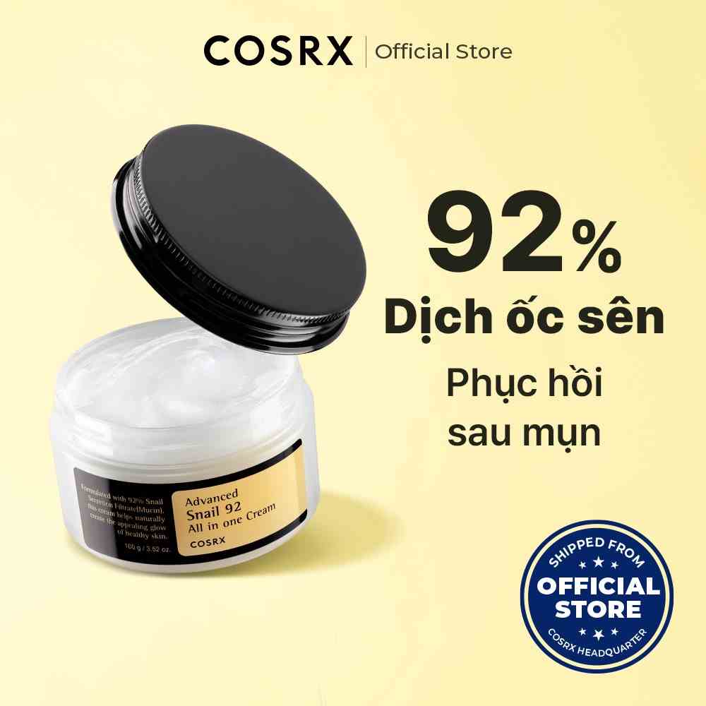 Kem dưỡng ẩm cosrx tái tạo phục hồi da chiết xuất 92% dịch ốc sên tất cả trong một 100ml