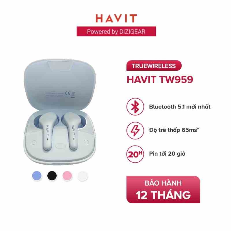 Tai Nghe TWS Havit TW959, Bluetooth 5.1, Gamemode 65ms, Nghe Độc Lập, Nghe Đến 20 Giờ - Chính Hãng BH 12 Tháng Dizigear