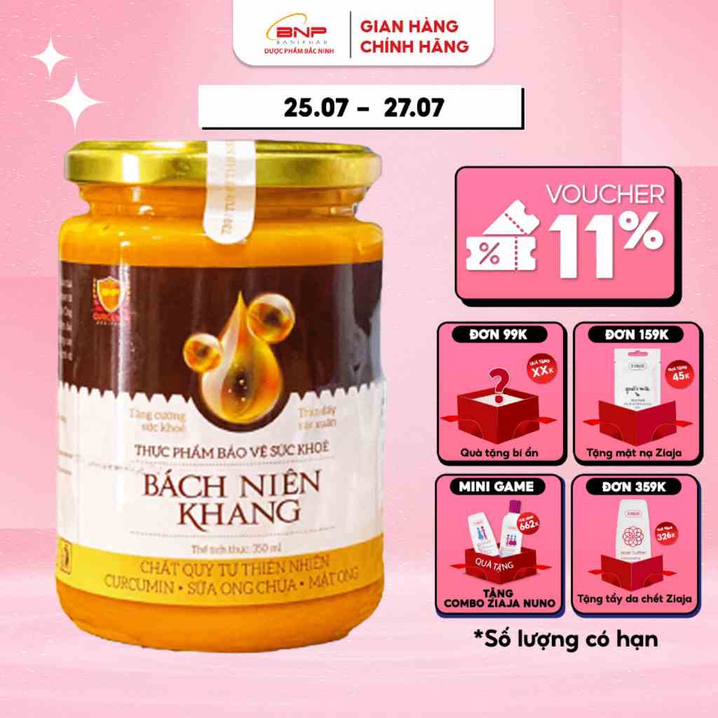 Thực phẩm chức năng Bách niên khang BANIPHAR Chiết xuất Curcumin tinh bột nghệ nguyên chất và sữa ong chúa lọ 350ml