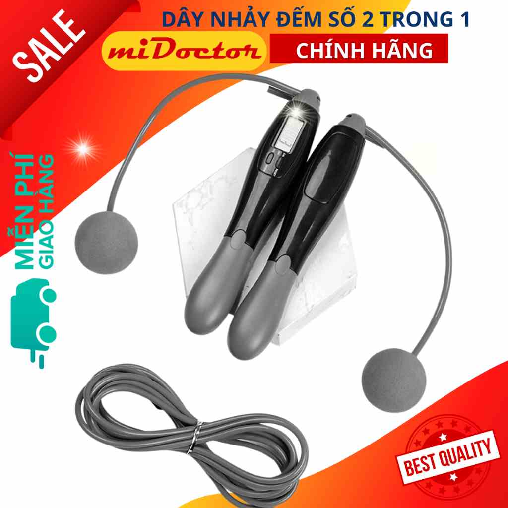 Dây Nhảy Đếm Số, Đo Calo, Khoảng Cách Chính Hãng miDoctor - Kèm Bóng Xoay Cho Người Mới Bắt Đầu Tập