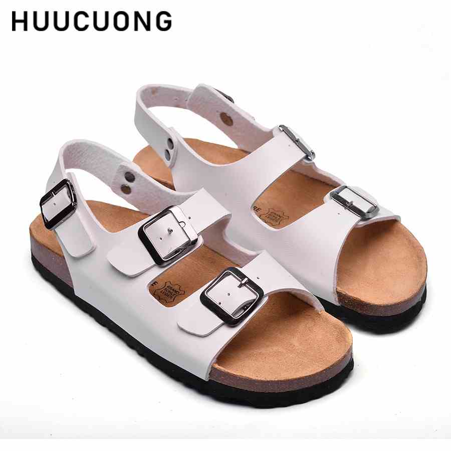 Giày Sandal nữ HuuCuong -2 khóa đế trấu( trắng)