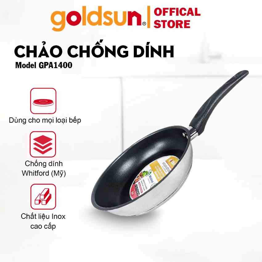 Chảo chống dính đáy từ 3 lớp chất liệu Inox, nhiều kích cỡ (16/18/20/24/26/28cm) Goldsun GPA1400