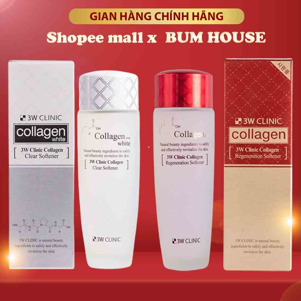 Nước hoa hồng 3w Clinic colagen sạch da, dưỡng trắng, tái tạo da 150 ml