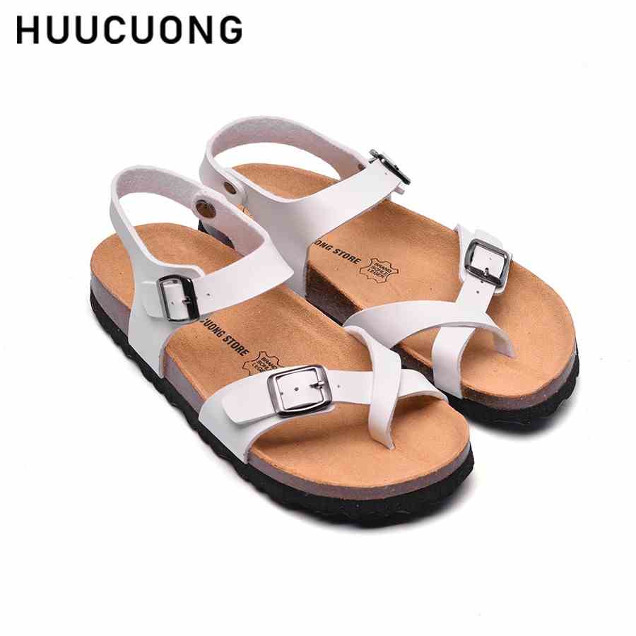 Giày Sandal nữ HuuCuong xỏ ngón trắng đế trấu