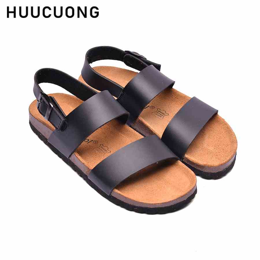 Giày Sandal Unisex HuuCuong 2 quai đen đế trấu