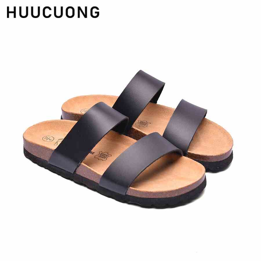 Dép unisex HuuCuong 2 quai đen đế trấu