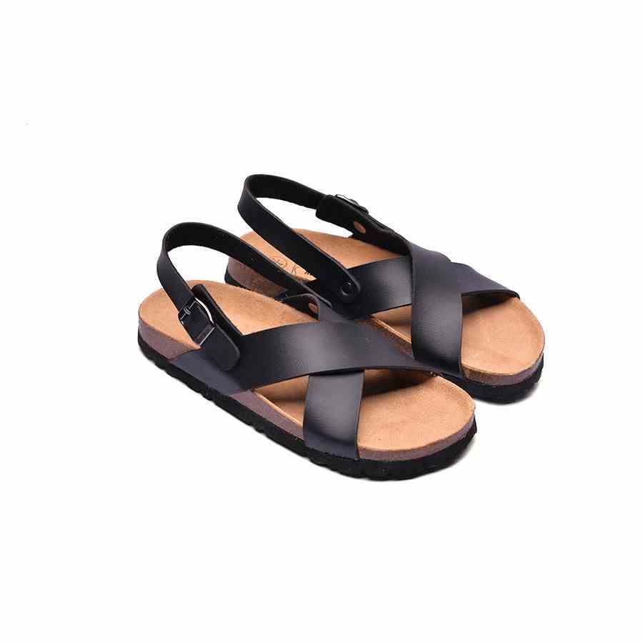 Giày Sandal Unisex Huucuong quai chéo đen đế trấu