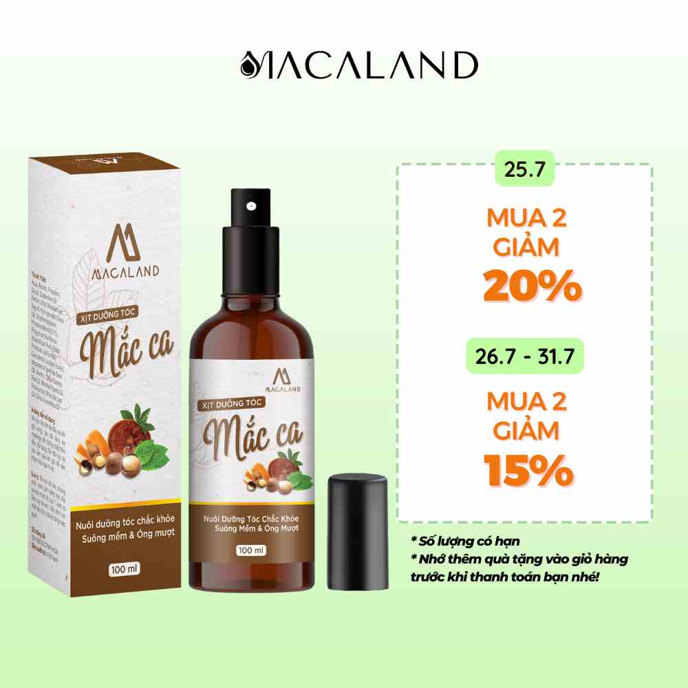 Xịt dưỡng tóc Mắc Ca Macaland 30ml/100ml hỗ trợ tóc mọc nhanh giảm tình trạng khô xơ