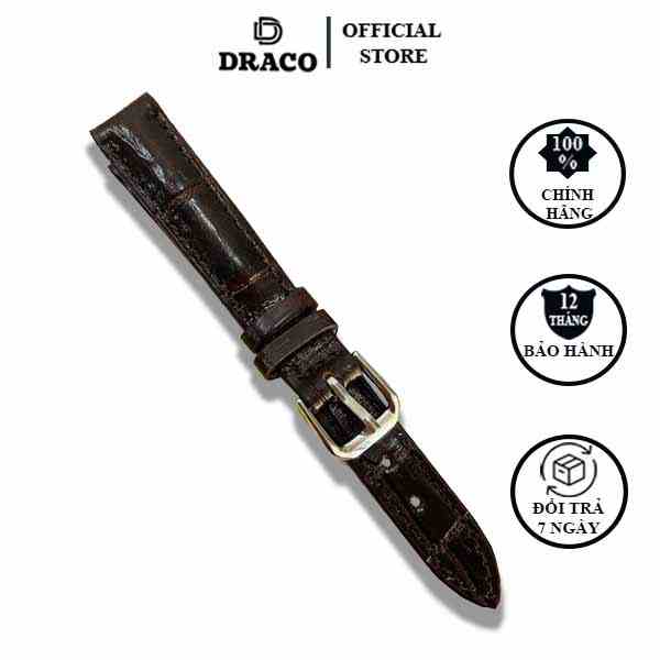 Dây da đòng hồ Draco DDDH03 màu nâu - size 14 nữ [Tặng kèm khóa] chấy liệu da bò thật cao cấp dập vân cá sấu