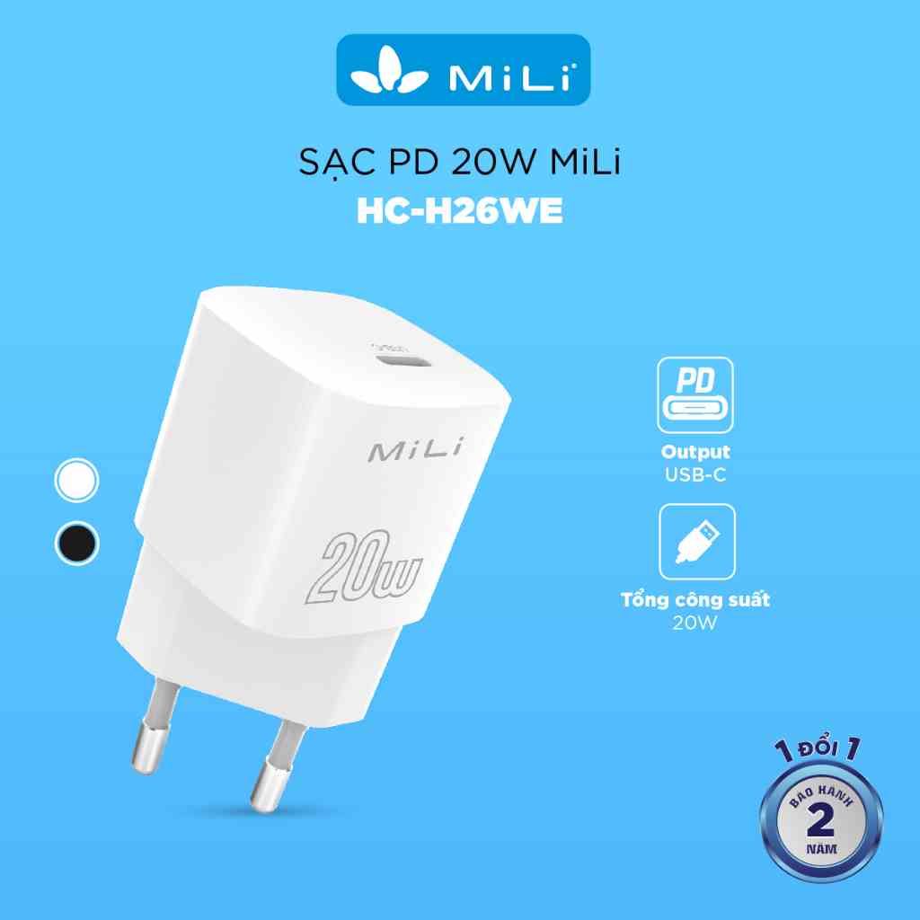 [Mã BMLTA35 giảm đến 35K đơn 99K] Củ sạc nhanh MiLi PD 20W - HC-H26 màu trắng - Hàng Chính Hãng