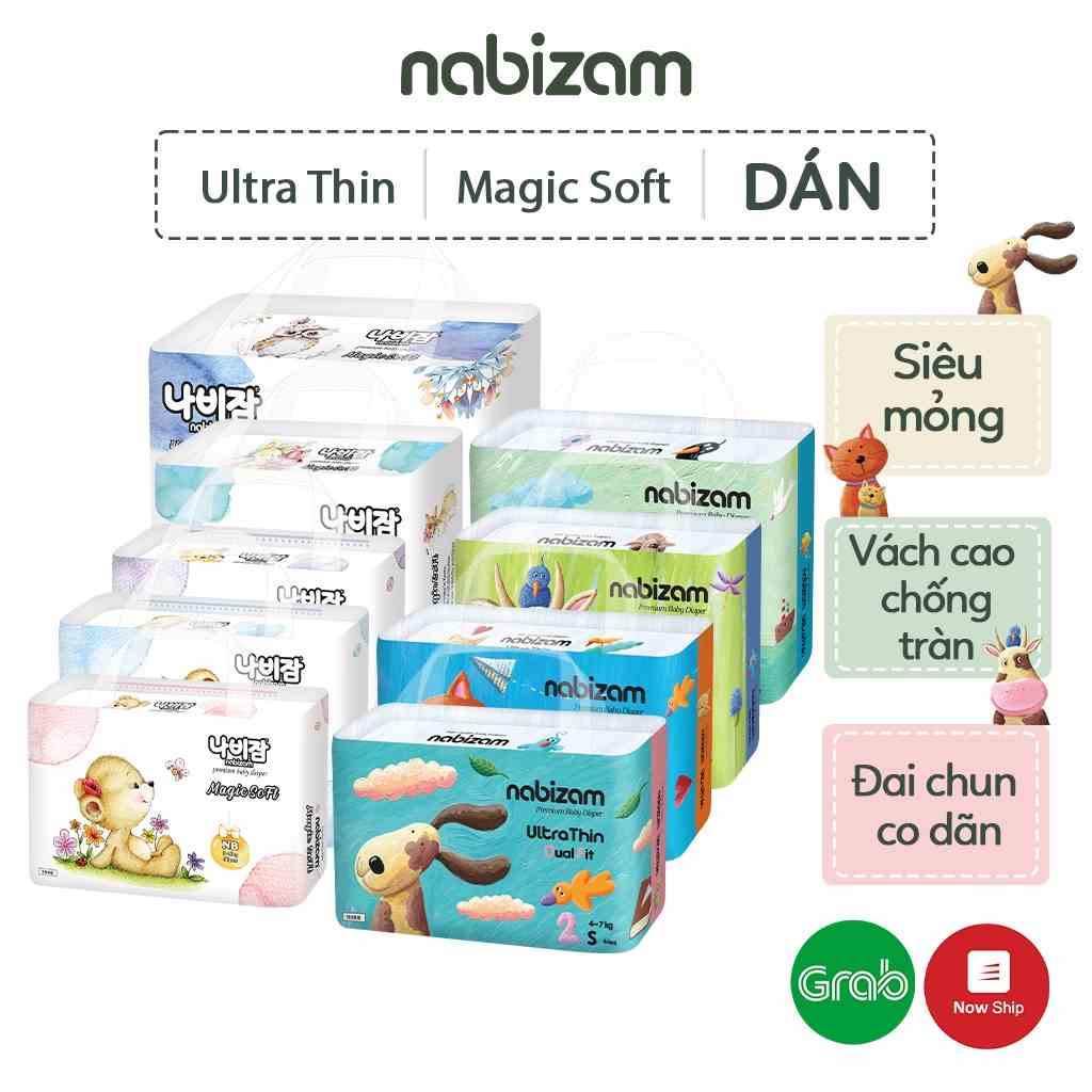 Combo 3 Tã/Bỉm Dán NABIZAM Magic Soft Cao Cấp Mỏng Nhẹ Khô Thoáng Chống Tràn Phù Hợp Dùng Ban Ngày, Đủ Size Từ 4-15kg