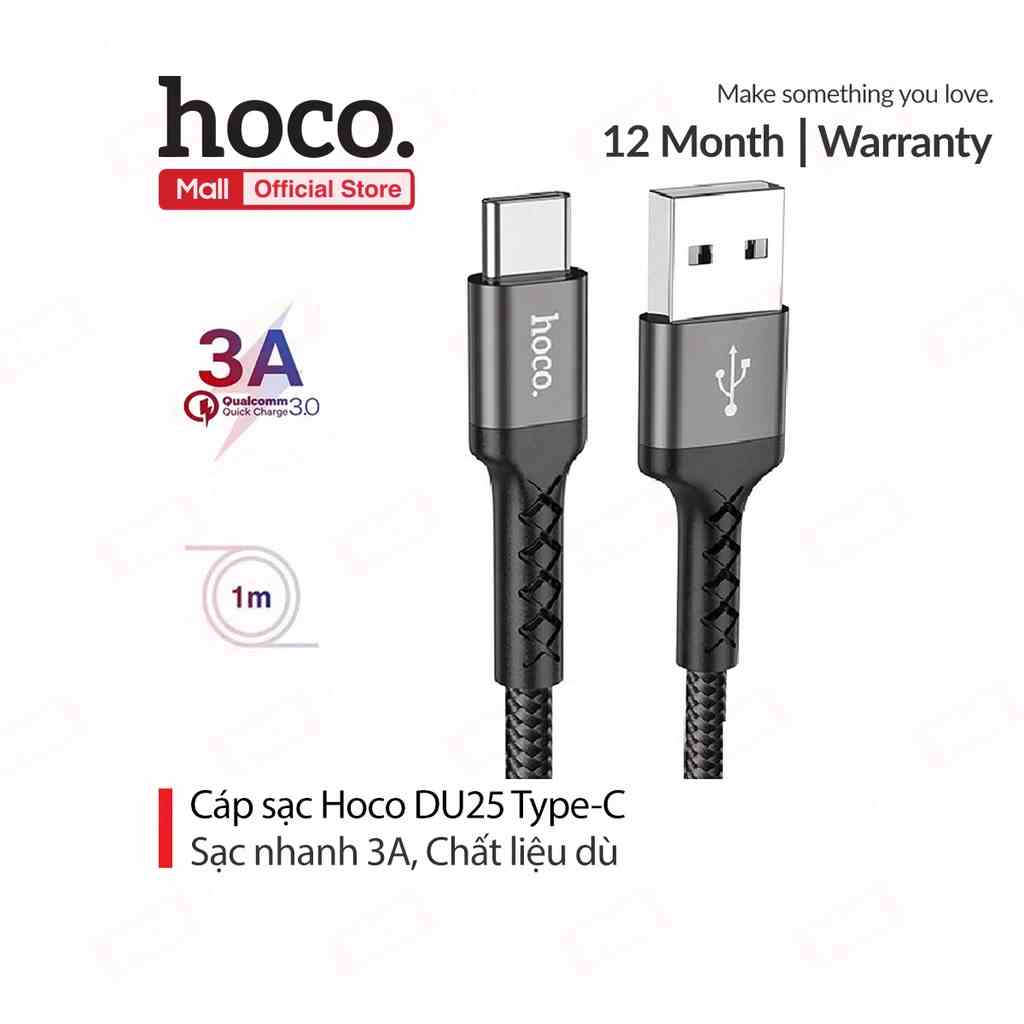 Cáp sạc Hoco DU25 Type-C sạc nhanh 3A thiết kế chống gãy gập cho Android