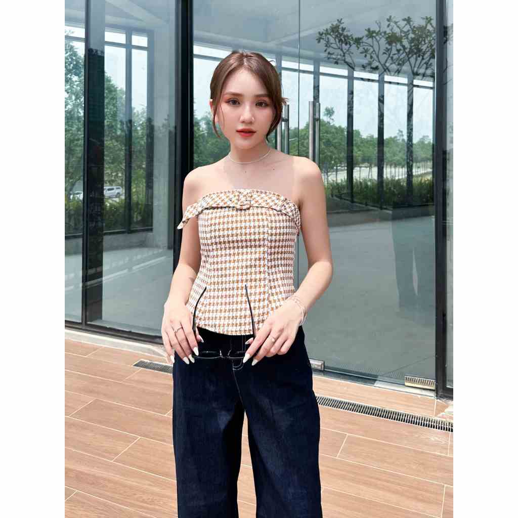 GOÛT DE JUN - Áo kiểu nữ croptop thắt dây phần ngực - CAMI TOP