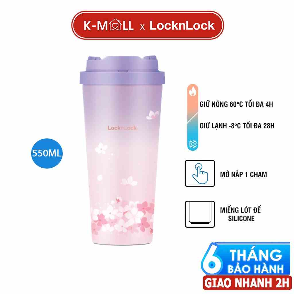 Ly giữ nhiệt LocknLock  Energetic Tumbler Peach Blossom LHC3249 new màu tím - 500ML mở nắp chậm chạm K-MALL