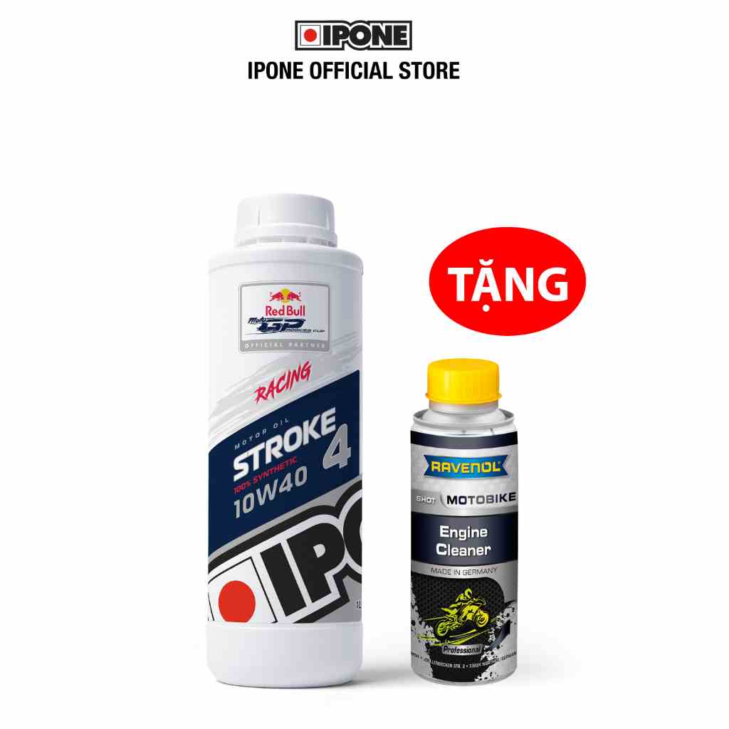 Combo Nhớt tổng hợp Ester 4T Ipone Stroke 4 Racing (1L) + Súc động cơ Ravenol Moto Bike Engine Cleaner Shot (100ml)