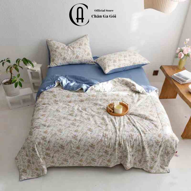 Bộ Chăn Ga Gối Trần Bông Cotton Đũi Lanh Phong Cách Vintage - Hoa Nhí Trắng CA Bedding Decor